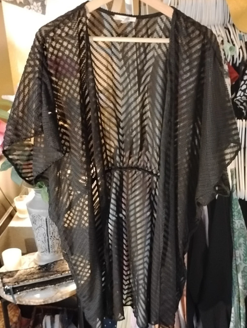 Maurices Black Sheer Patterned Kimono